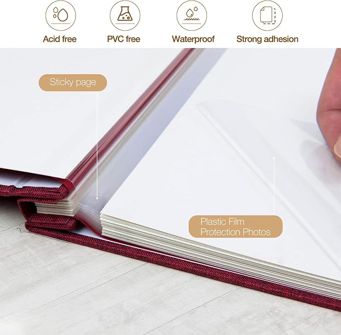 potricher Large Photo Album Self Adhesive 3x5 4x6 5x7 8x10 Pictures Linen Cover - Image 4