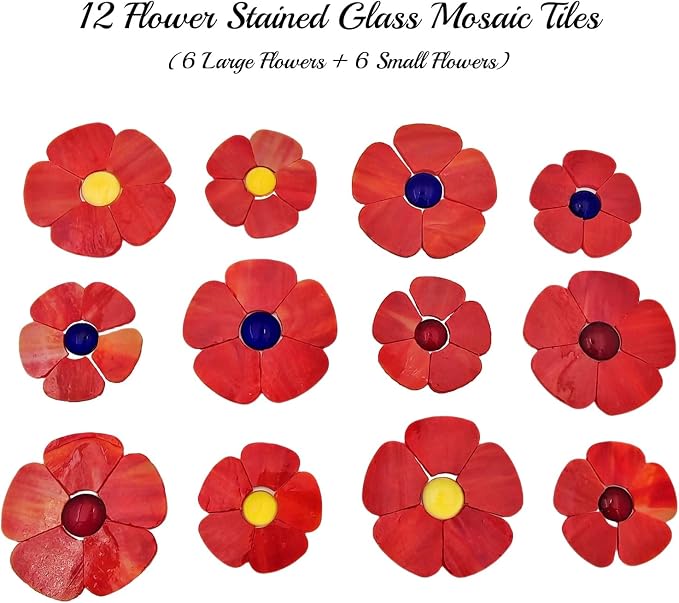 Esweny 12 Flower Stained Glass Mosaic Tiles - Image 4