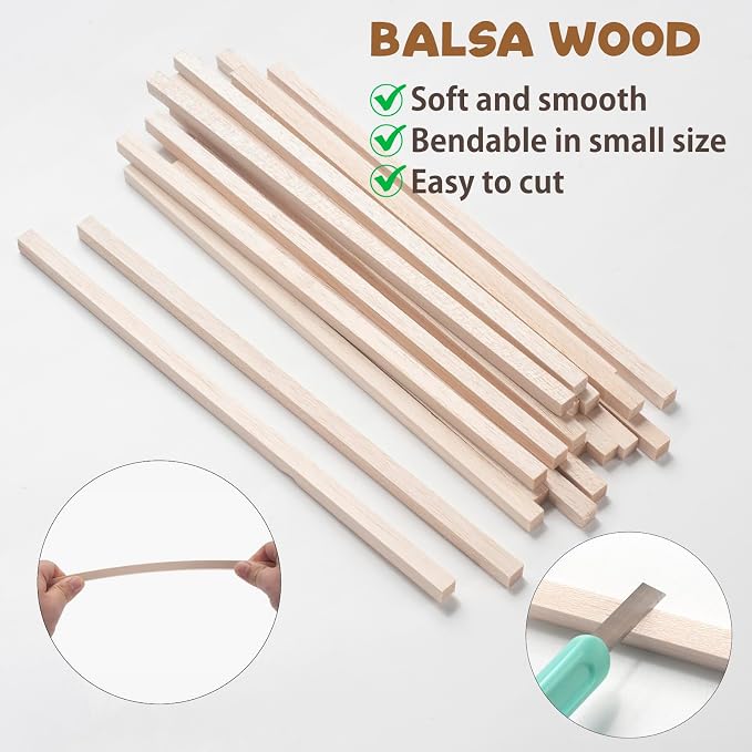 Balsa Wood Sticks, Square Wooden Dowel Rods, Balsa Wood Strips - Image 3