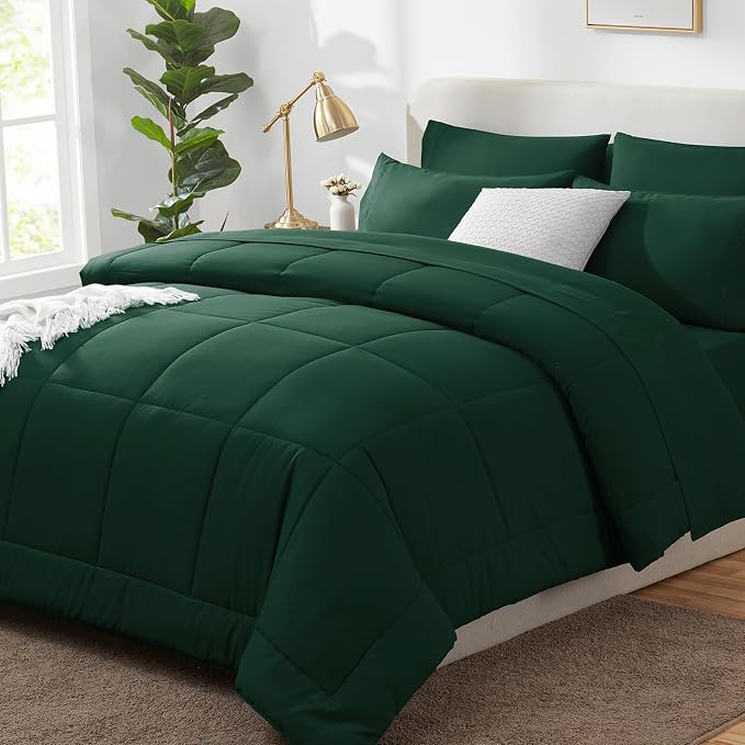 CozyLux King Size Comforter Set Emerald Green, 7 Pieces Bed in a Bag, All by CozyLux