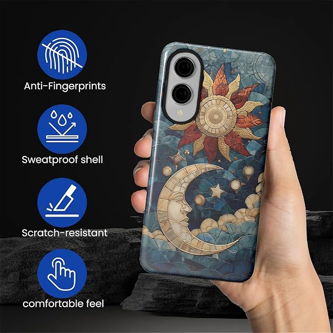Case for Samsung Galaxy S25 Edge Case, Sun Moon Stars Faux Stained Glass Design - Image 3