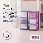 HOMZ 2-Pack Drawer Tower, 3-Tier Clear Plastic Storage Organizer Cart, and - Image 4
