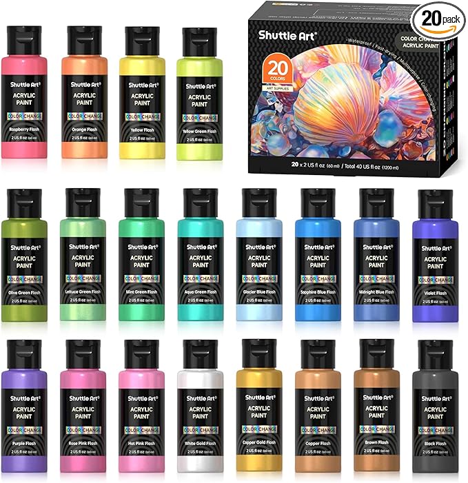 Shuttle Art Color Change Acrylic Paint, 20 Chameleon Colors Acrylic Paint by ShuttleArt