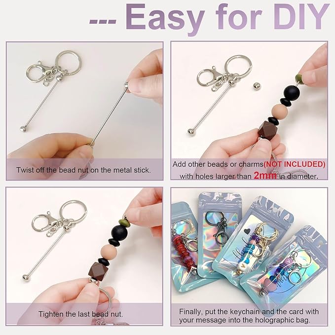 42/84/126 Pcs Beadable Keychain Bars Bulk Blank DIY Beaded Keychain Making - Image 5
