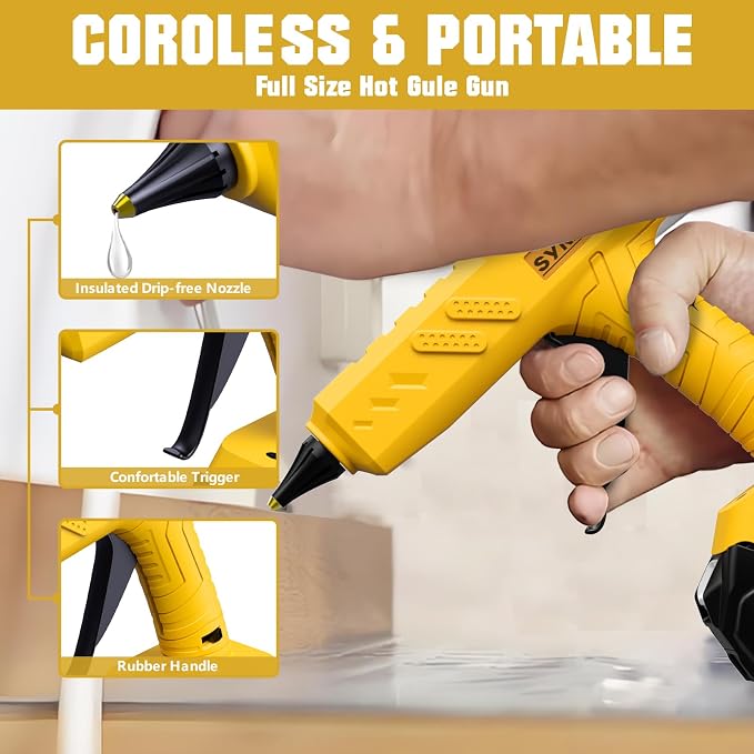 60W Cordless Hot Glue Gun for DeWalt 20V MAX Battery, Wireless Power Glue Gun - Image 2