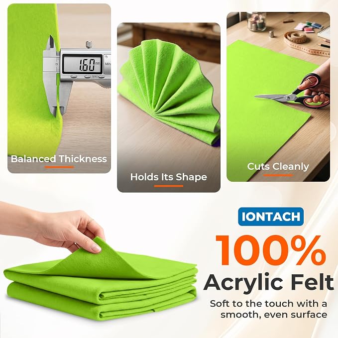 IONTACH 18" X 18" Soft Felt Sheets 1.6mm Thick | Acrylic Felt Fabric Sheets - Image 3