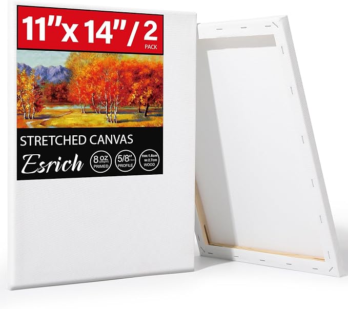 ESRICH Stretched Canvas for Painting 11x14 Inch, 2 Pack Blank Canvas -5/8 in by ESRICH