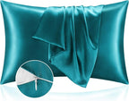 BEDELITE Satin Pillowcase with Zipper 2 Pack, Teal Pillow Cases Standard Size by BEDELITE