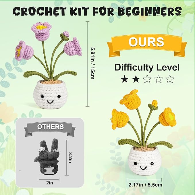 Totiro Crochet Kit for Beginners, Potted Flower Amigurumi Starter Kit, Easy DIY - Image 5