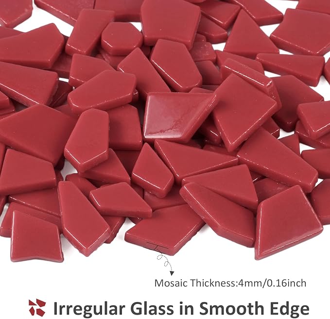 Youway Style Red Mosaic Tiles for Crafts Bulk, 200g Broken Glass Tiles for DIY - Image 4