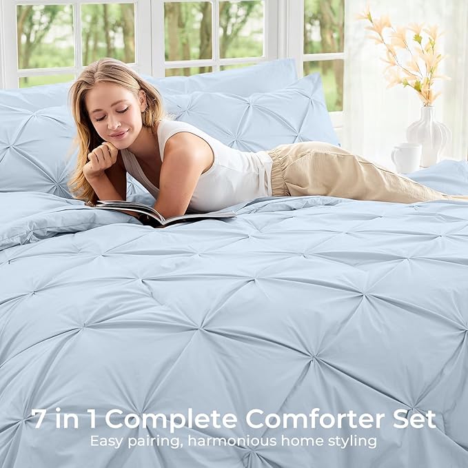 Sasttie Twin Comforter Set, 5-Piece Bed in a Bag, Pintuck Bedding Sets - Image 6