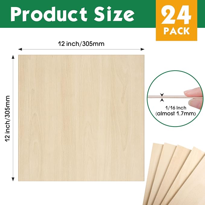 24 Pack Basswood Sheets 1/16x12X12Inch, Plywood Sheets - Image 2