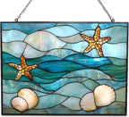 Stained Glass Window Hanging, Abstract Ocean Waves Sun Catchers Diamond Glass by 365CUSGIFTS