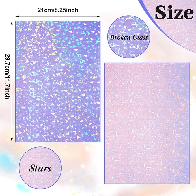 Clabby 36 Sheets Holographic Sticker Paper A4 Vinyl Holographic Laminate Sheets - Image 2