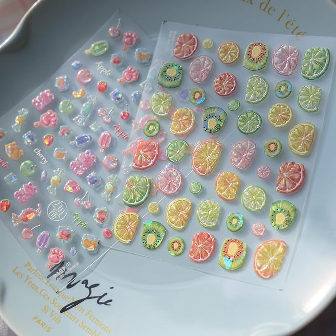 Summer Fruit Nail Art Stickers Decals 5D Embossed Fruit Nail Stickers 1PCS - Image 8