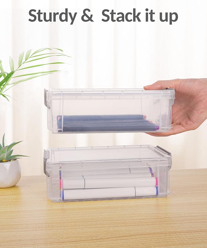 Sooez 6 Pack Extra Large Pencil Box, Plastic Pencil Case Crayon Box, Stackable - Image 3