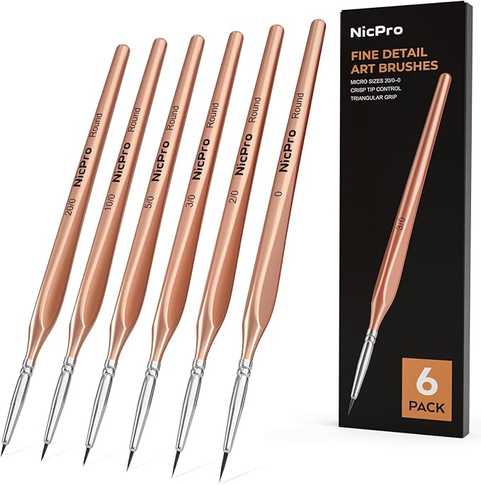 Nicpro Detail Paint Brushes, 20/0-0 Round Tiny Small Brushes by Nicpro