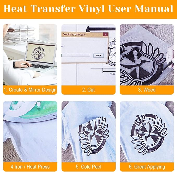 12" x 24ft Heat Transfer Vinyl Rolls, Flasoo 2 Rolls Black and White HTV Iron - Image 5