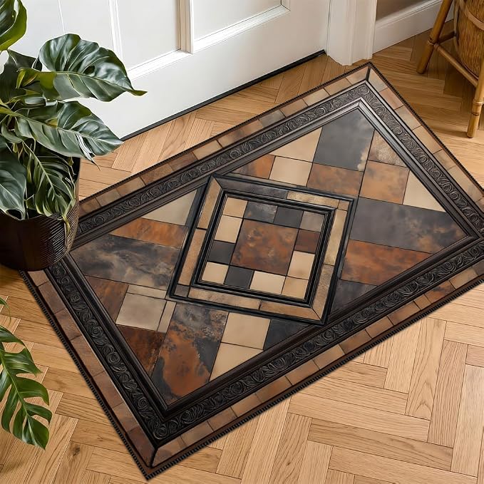 Vintage Geometric Faux Cashmere Non-Slip Rug, 15.7 x 23.6 Inches, Kitchen and by KKYEJLQYI