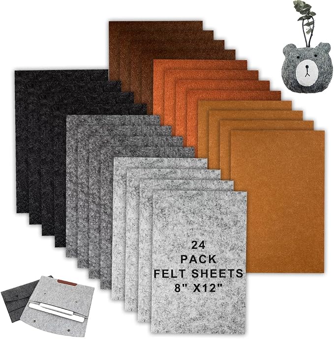 24 Pcs Felt Sheets for Crafts Felt Fabric Sheets, 8 Inch X 12 Inch Soft Brown by IheDovb