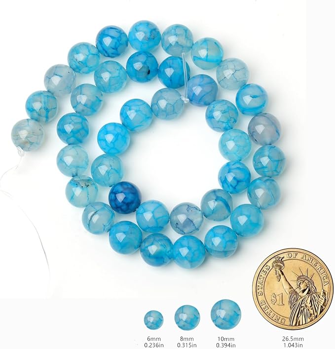 60pcs Smooth Natural Blue Agate Beads，6mm Dragon Vein Gemstone Round Loose - Image 2