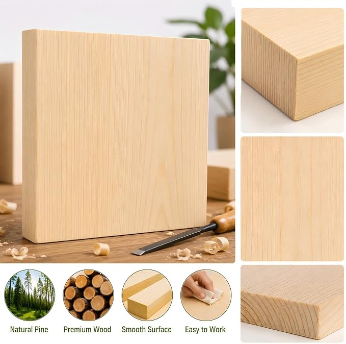 Unfinished Wood Blocks for Crafting, 4 Pack 6 x 6 x 1 Inch Solid Pine Wood - Image 3
