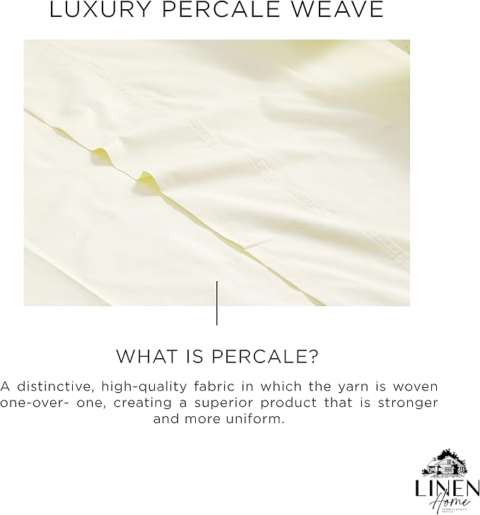 Linen Home 100% Cotton Percale 1 Flat Sheet, King Size - Image 2