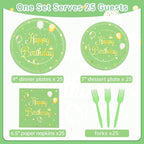 Qyeahkj 100 Pcs Sage Green Birthday Party Supplies Olive Green Gold Paper - Image 2