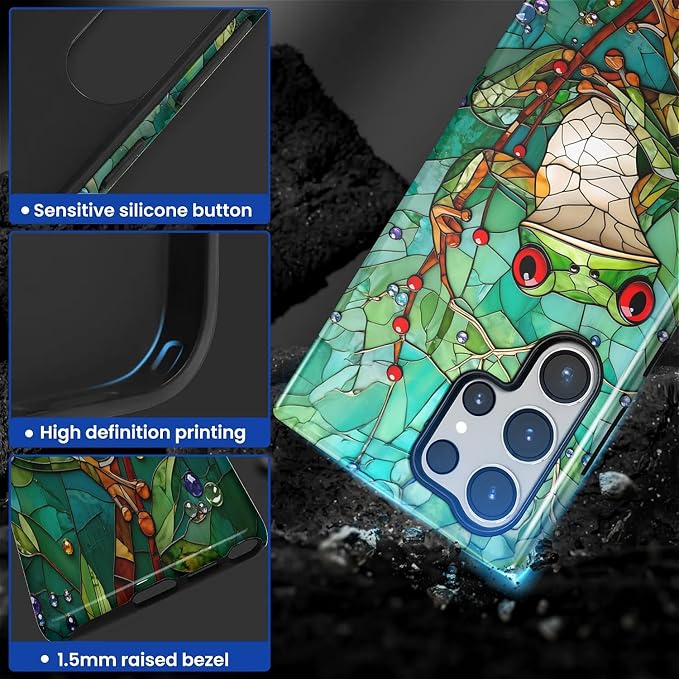 for Samsung Galaxy S23 Ultra Case, Frog Stained Glass Pattern Glossy 2 in 1 - Image 3