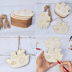 4In Steamship Shape Hanging Wood Ship Unfinished Wood - Image 4
