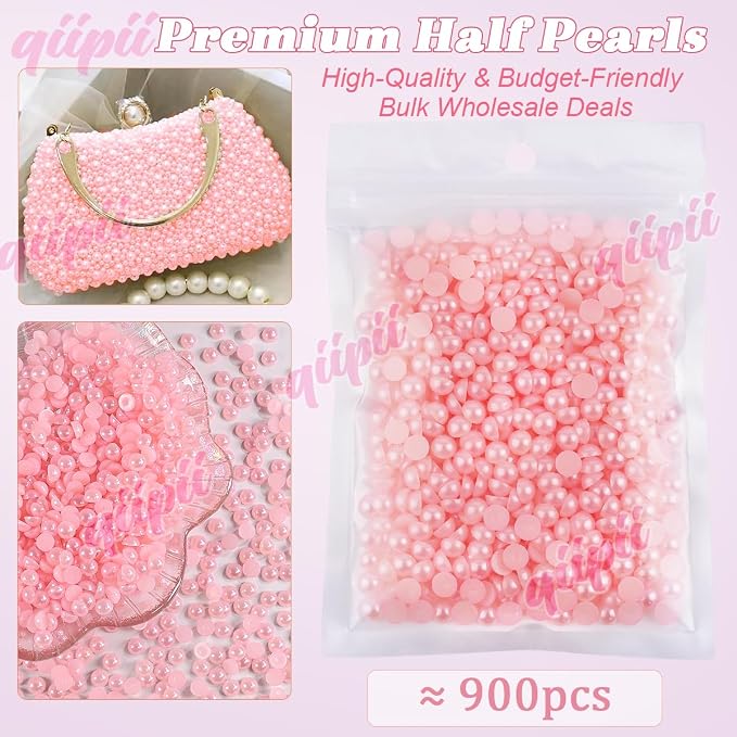 qiipii 900PCS 6mm Dark Pink Half Round Pearls Bulk - Image 2