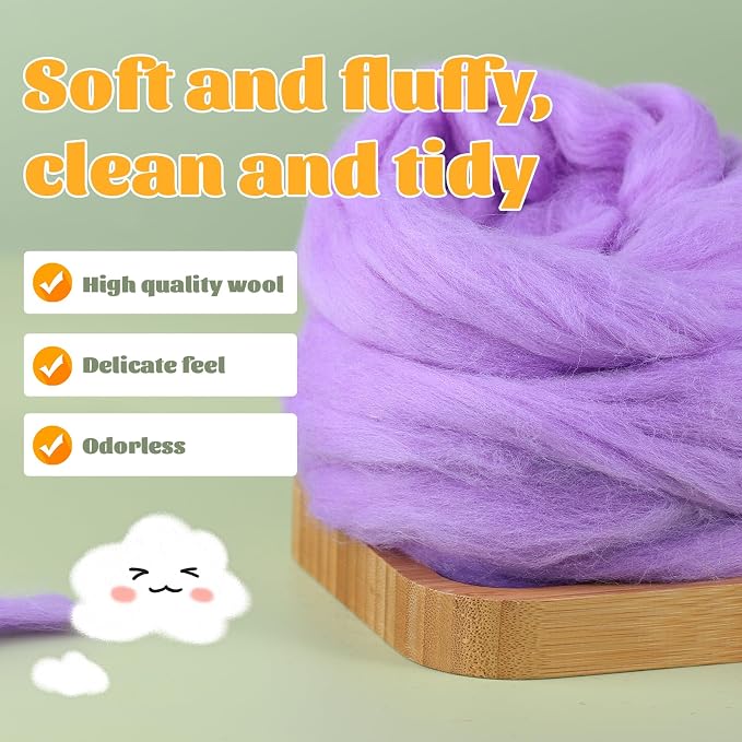 3.53oz Wool Roving, Wool Felting Supplies, Pure Wools, Chunky Yarn, Spinning - Image 3