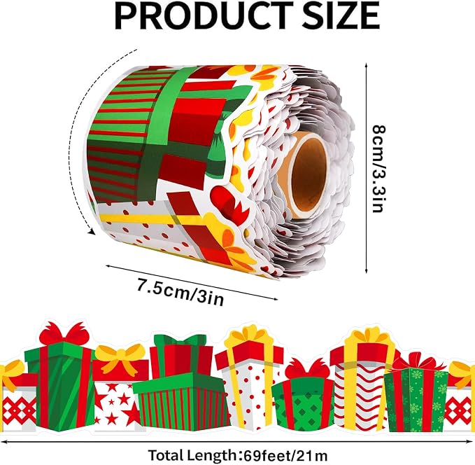 69 Feet Christmas Gift Box Border Red Green Bulletin Board Border Trim - Image 2
