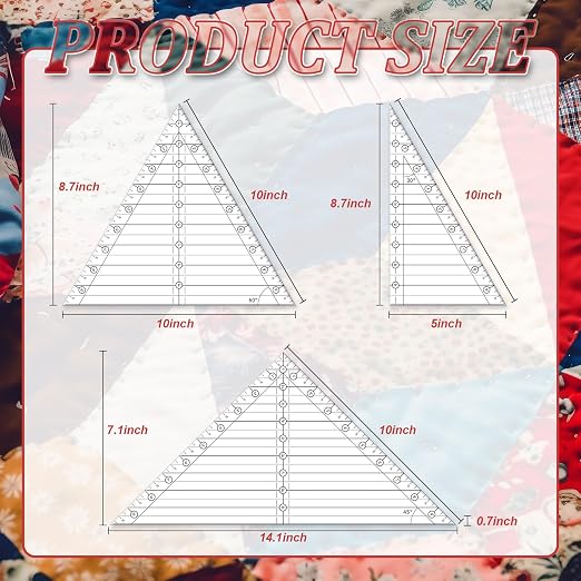 Watersay 3 Pcs 30° 45° 60° Quilting Rulers Triangle 10 Inches Templates Acrylic - Image 2