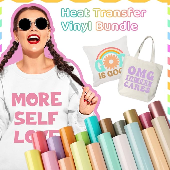 WRAPXPERT Pastel HTV 20 Packs Heat Transfer Vinyl Bundle, Boho Color Iron on - Image 3