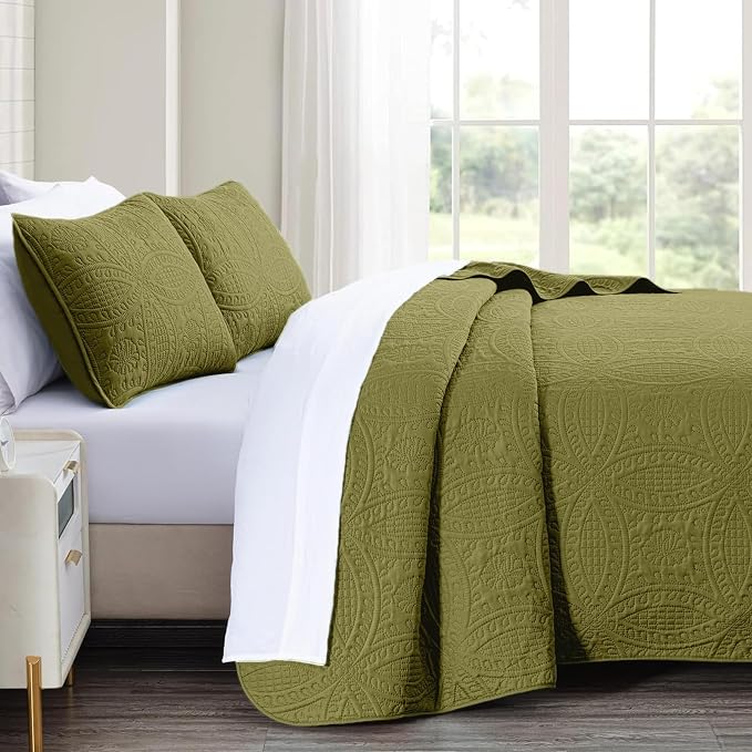 akkialla King/Cal King Quilt Set, Olive Green Lightweight Bedspread - Image 4
