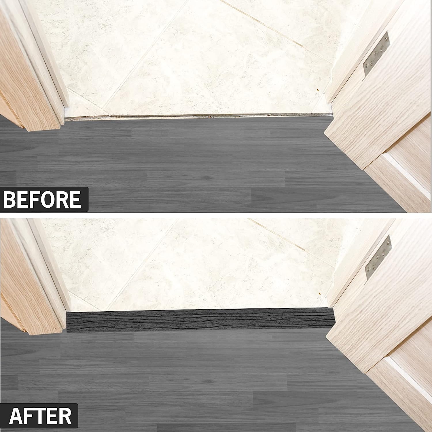 20Ft Floor Transition Strip Self Adhesive Vinyl Cover Floor Strip Flat Divider Transition Strip Wood Grain Design for Laminate Floor Gaps and Doorway Transitions (20Ft x 2 Inch, Gray)