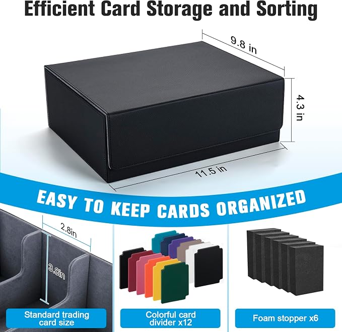 Trading Card Storage Box with 12 Dividers and 6 Foam Stoppers, Large Capacity - Image 4