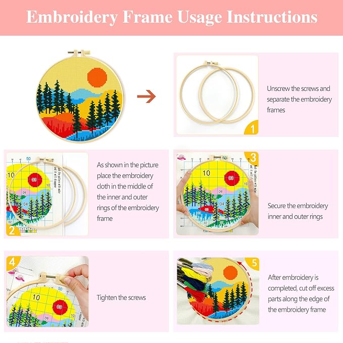 Zhenqing Sun Moon Landscape Stamped Cross Stitch Kit, 3 Pack 11CT Printed - Image 7