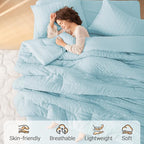 MUXHOMO 7 Pieces Queen Comforter Set, Seersucker Bed in a Bag Queen Size - Image 2