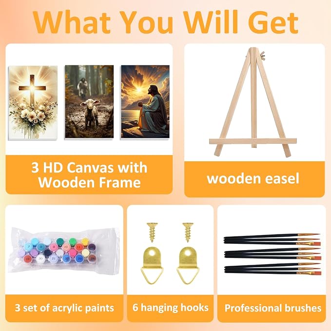Mandun 3 Pack Paint by Numbers for Adult, Religion Paint by Numbers Kit for - Image 4