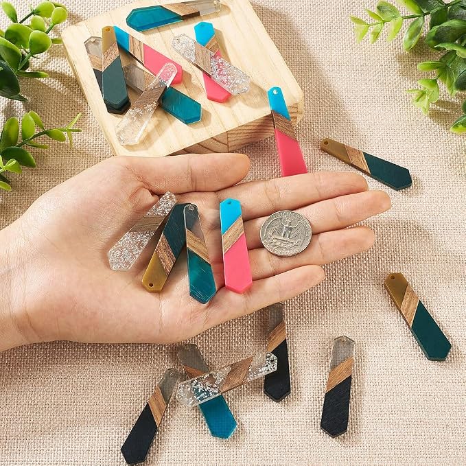 FASHEWELRY 20Pcs Hexagon Resin Wood Charms 3 Tone Polygon Wooden Earring Blanks - Image 5