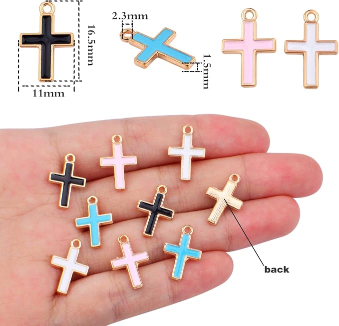 40pcs Enamel Cross Crucifix Charms Alloy Jesus Blessing Cross Dangle Pendants - Image 3