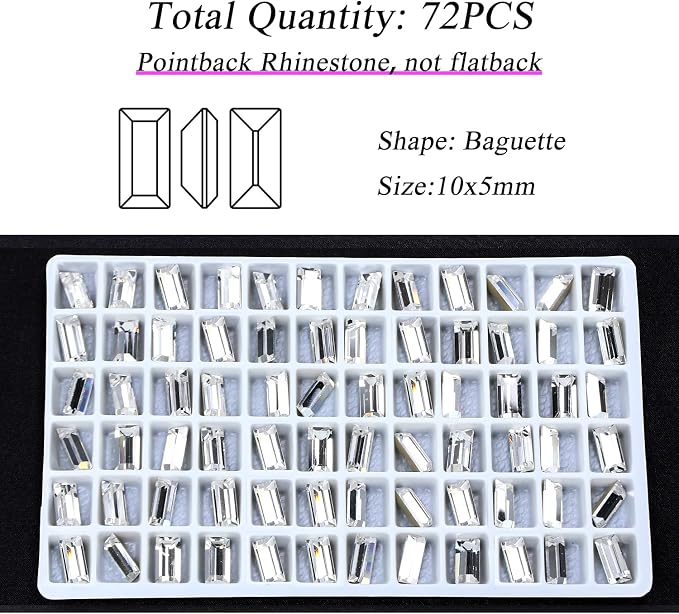 72Pcs Point Back Glass Rhinestones, 10 * 5MM Rectangle Shape Faceted - Image 2