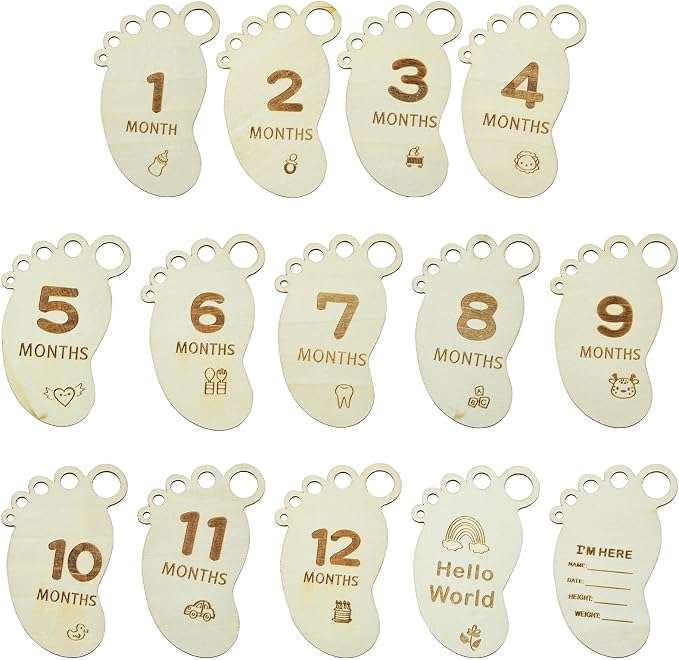 14 pcs Footprint Theme Unfinished Wooden Cutout Charms Baby Newborn Wood Cutouts by Gythara