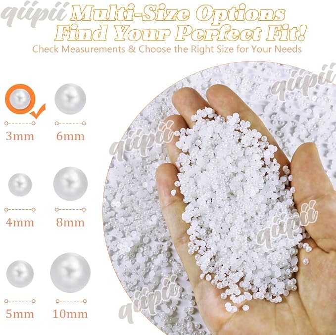 qiipii 7200PCS 3mm Small Pure White Round Half Round Pearls - Image 3