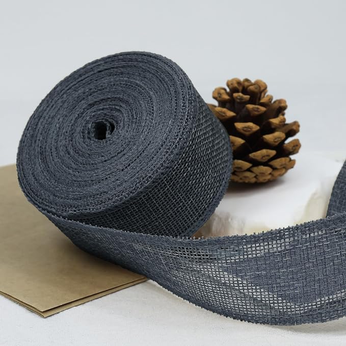 Navy Blue Burlap Ribbon 1-1/2 in X 10 Yard Dark Blue Wired Ribbon | Natural - Image 3