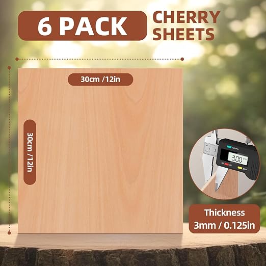 Rowood Cherry Plywood Sheets for Laser Cutting, 6 Pack 3mm Thin Unfinished Wood - Image 2