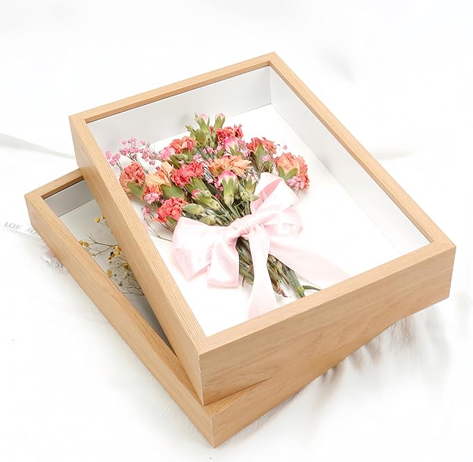 2 Pack 4x6 Shadow Box Frame，HD Glass Wooden Burlywood Hollow Photo Frame by CROISSANT
