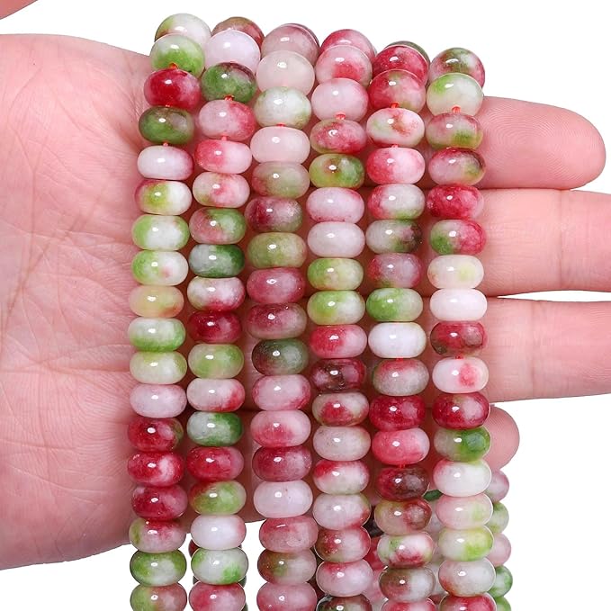 Songxi 5x8mm Natural Watermelon Tourmaline Stone Rondelle Beads, Gemstone by SongXi